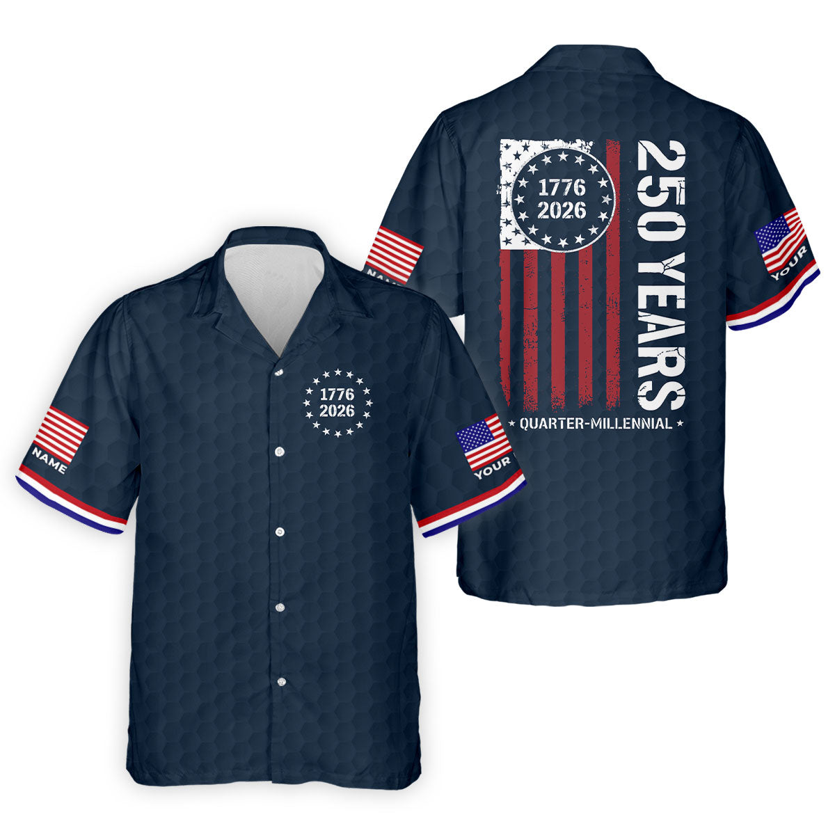 250 Years Quarter Millennnial Golf Ball Pattern Navy Patriotic Golf Shirt, 4th Of July Golf Shirts For Men