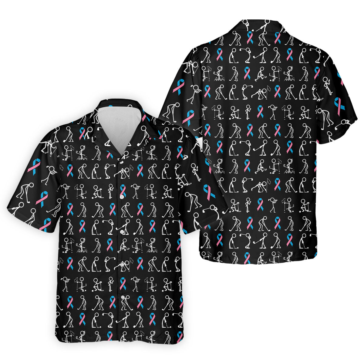 Funny Stick Figure Men's Golf Shirt, Male Breast Cancer Awareness Shirt, Breast Cancer Support Shirt, Golf Shirts For Men