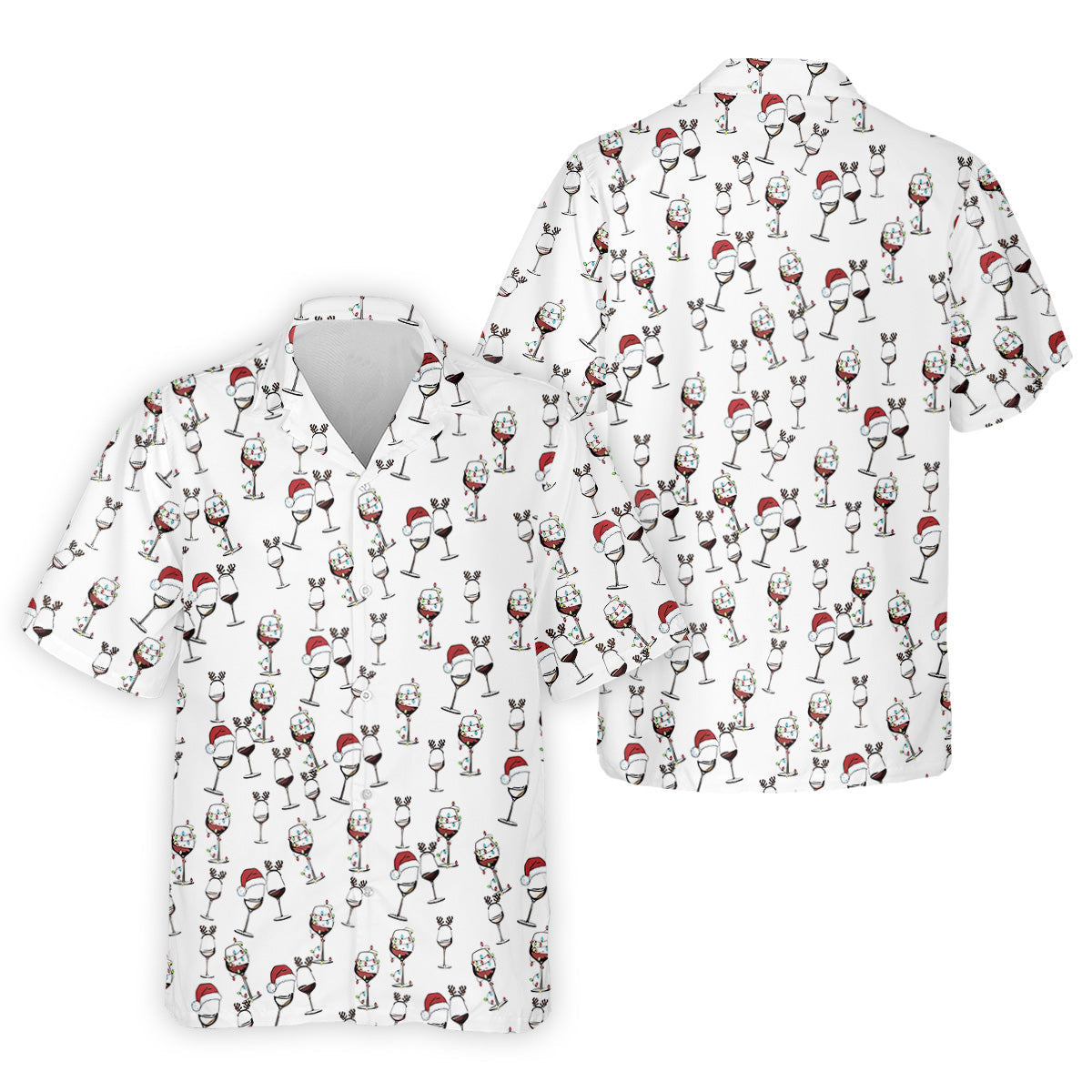 Christmas Wine Glass With Colorful Lighting White Golf Shirt, Christmas Golf Shirt, Polo Shirts For Men