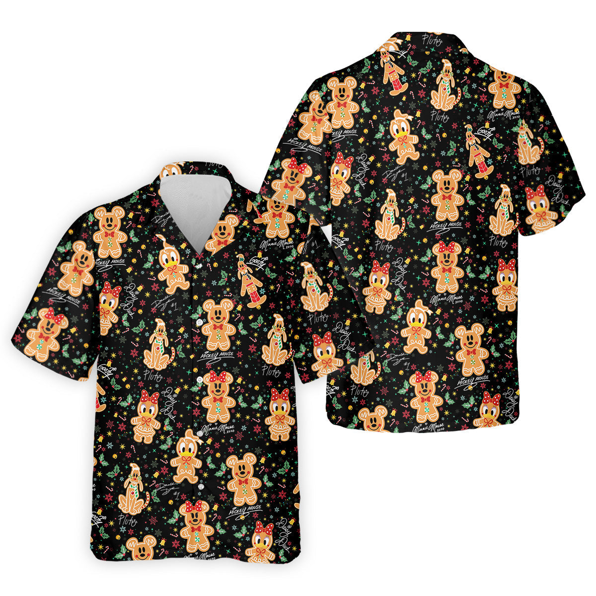Cute Gingerbread Classic Cartoon Characters Christmas Golf Shirt, Black Golf Shirt, Polo Shirts For Men