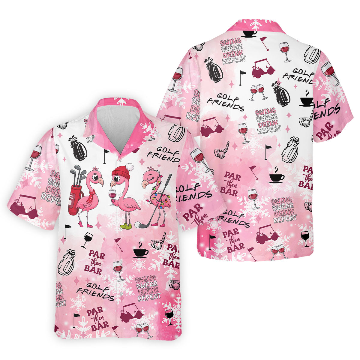 Golf Friends Par Then Bar Flamingo Christmas Golf Shirt, Golf Tops For Men, Pink Golf Polo, Golf Gift For Men