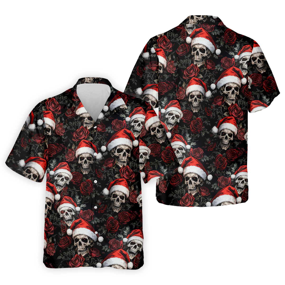 Vintage Skull And Roses Christmas Golf Shirt, Cool Golf Outfit, Polo Shirts For Men, Golf Shirts For Men
