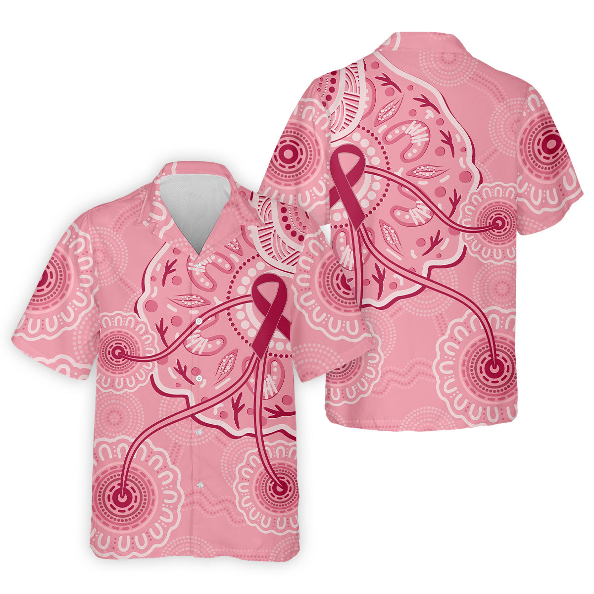 Australia Indigenous Pink Ribbon Men's Golf Shirt, Breast Cancer Awareness Shirt, Golf Shirts For Men