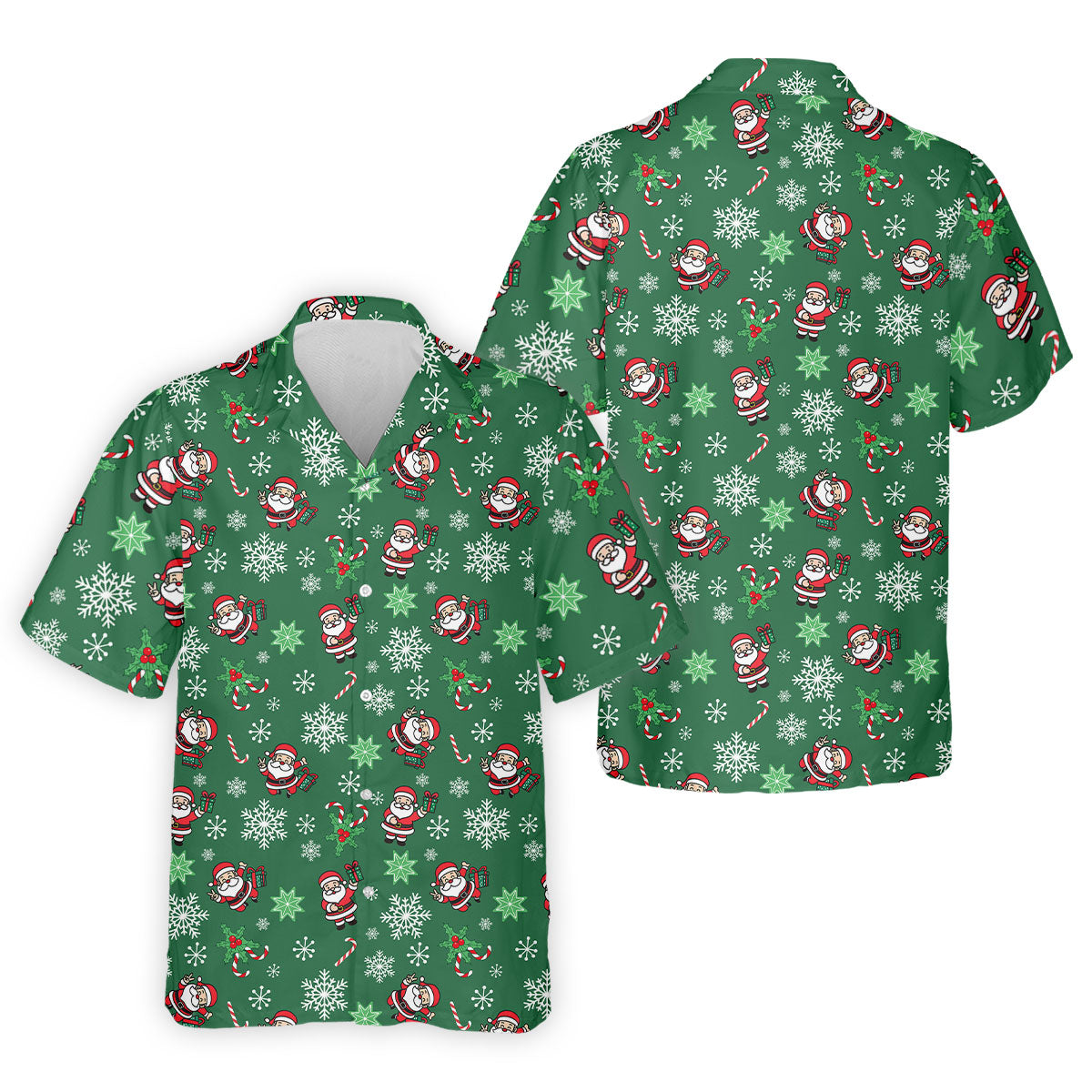 Santa Claus Pattern Christmas Green Golf Tops For Men, Christmas Golf Shirt, Polo Shirts For Men