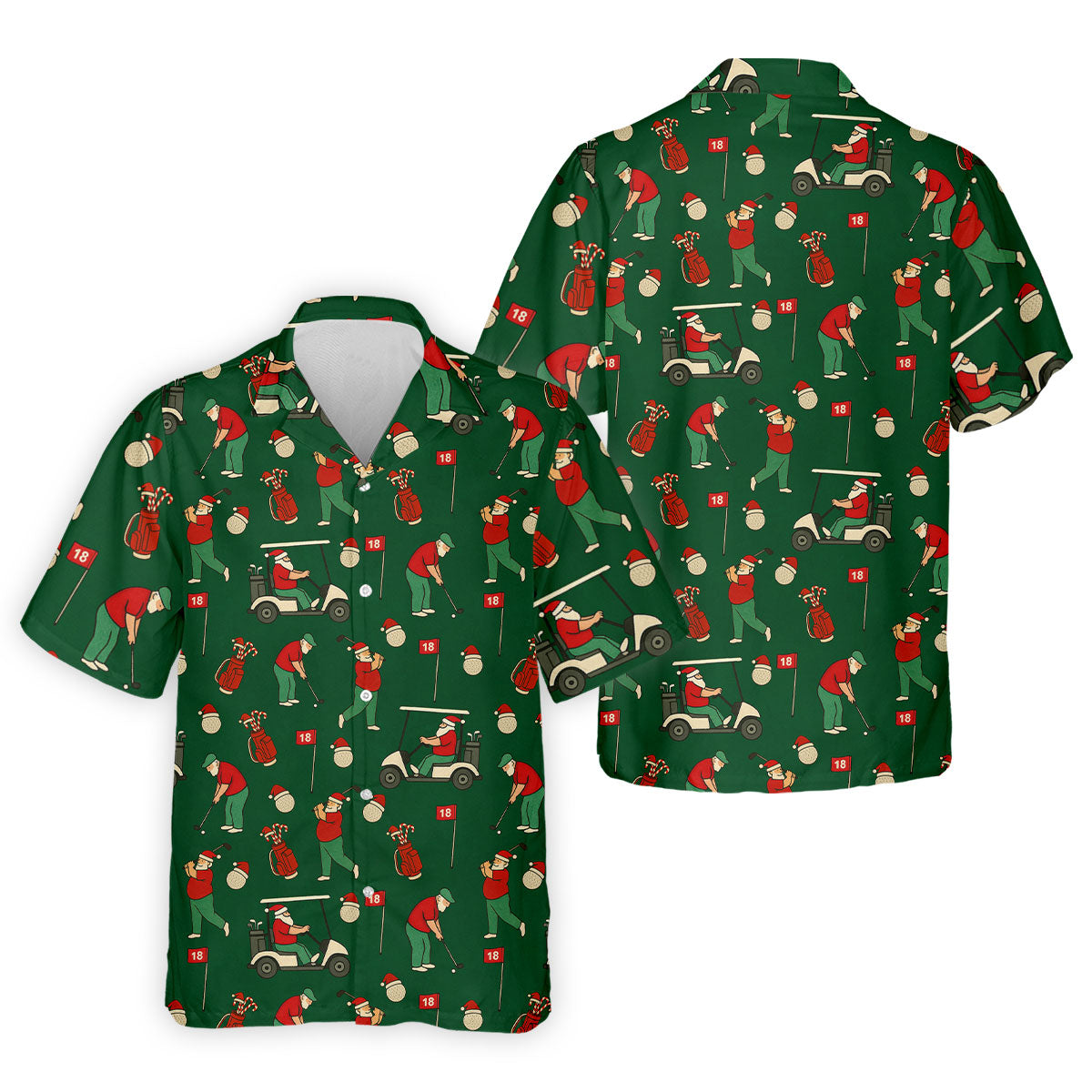 Golfing Santa Green Christmas Golf Tops For Men, Men's Funny Golf Shirts, Christmas Golf Shirt