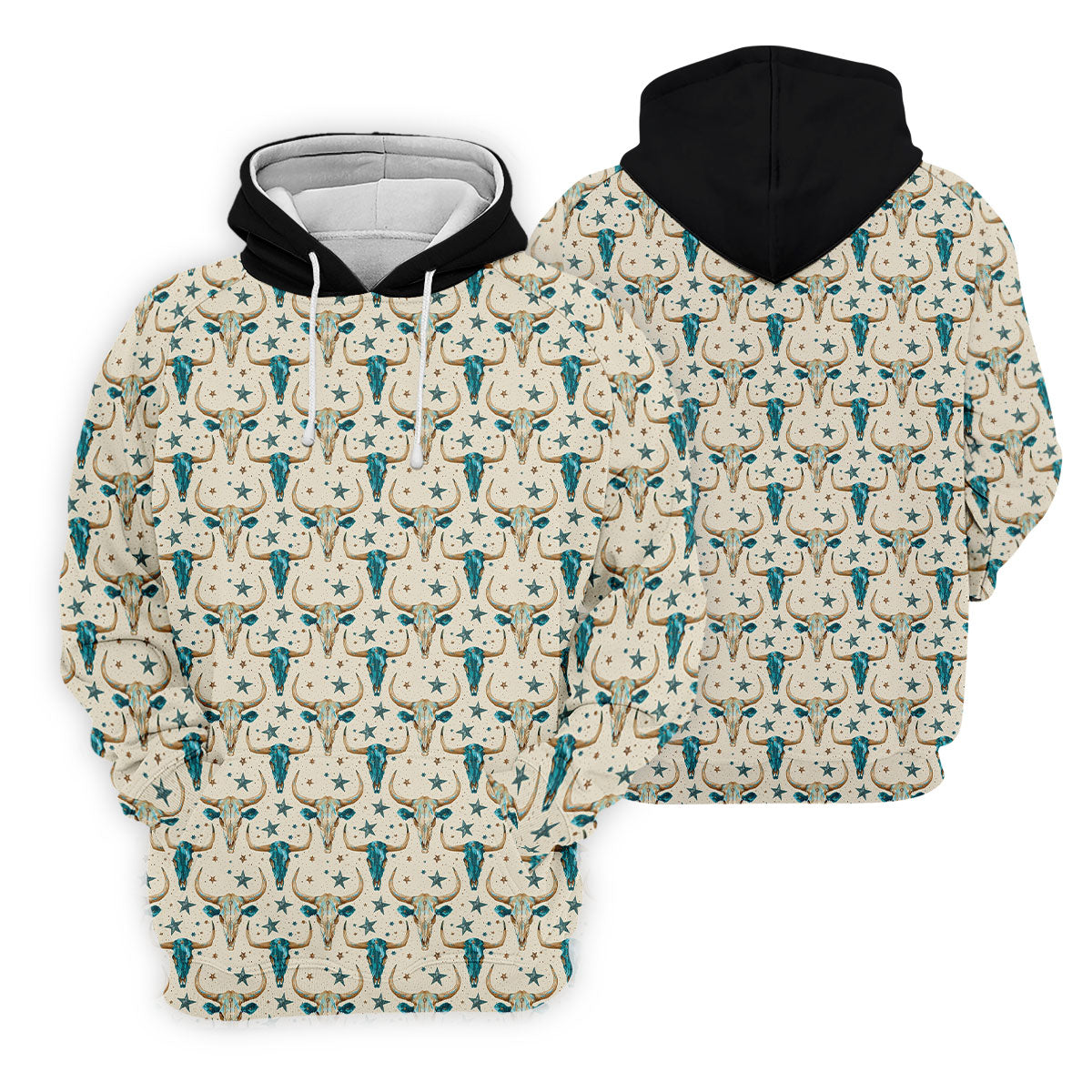 Cow Skulls Turquoise And Beige Western Theme Golf Tops For Men, Polo Shirts For Men, Golf Shirts For Men