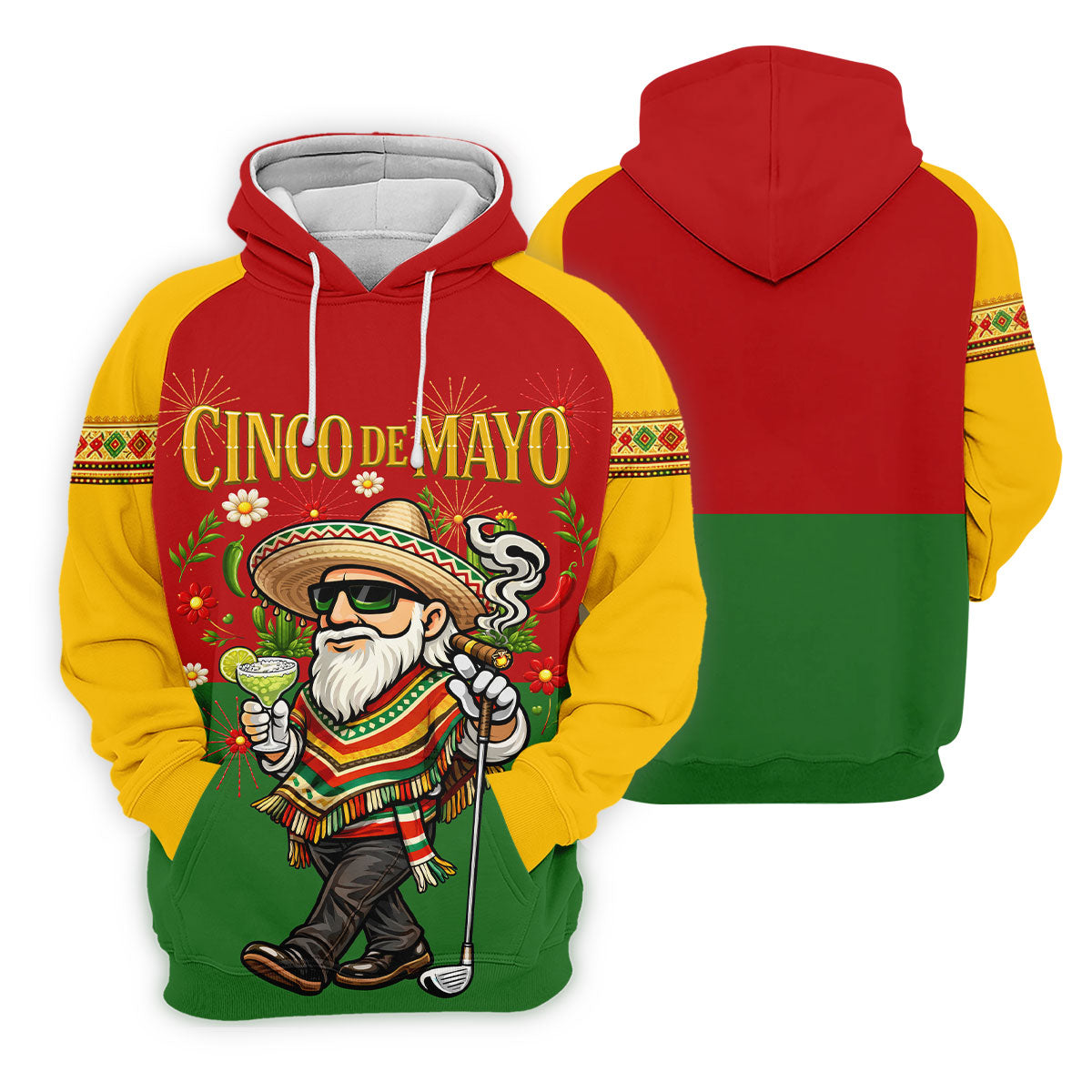 Margarita Man Cinco De Mayo Celebration Red Yellow Green Golf Shirt, Fiesta Theme Golf Shirts For Men