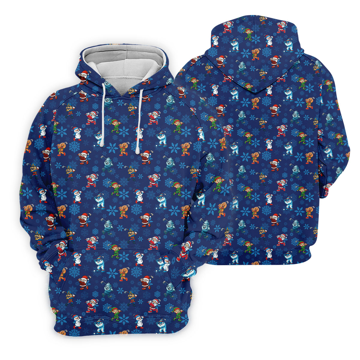 Funny Christmas Characters Golf Pose Navy Golf Shirt, Christmas Golf Shirt, Polo Shirts For Men