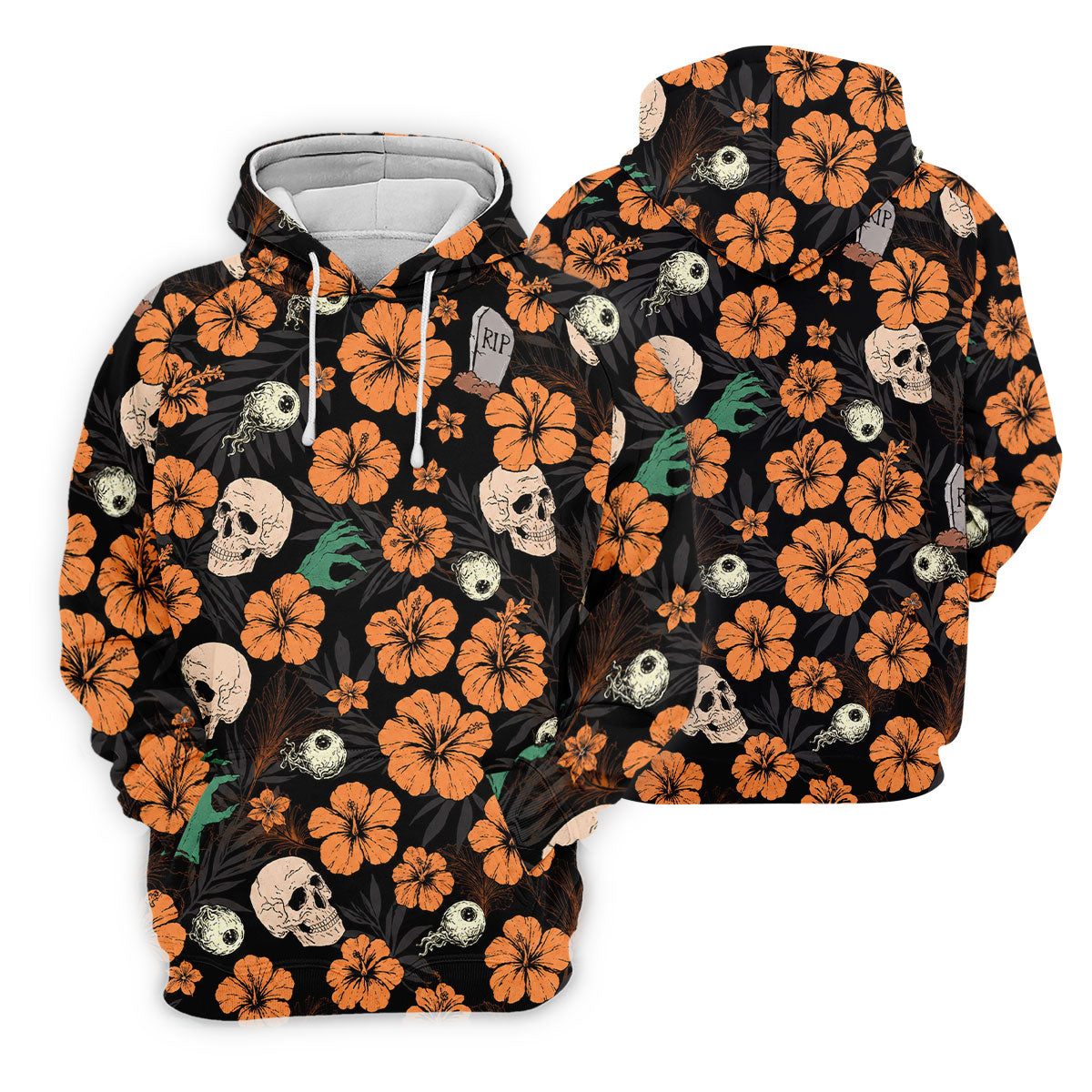 Halloween Skull Hibiscus Floral Pattern Golf Polo Shirt, Golf Polo Shirts For Men, Mens Golf Apparel
