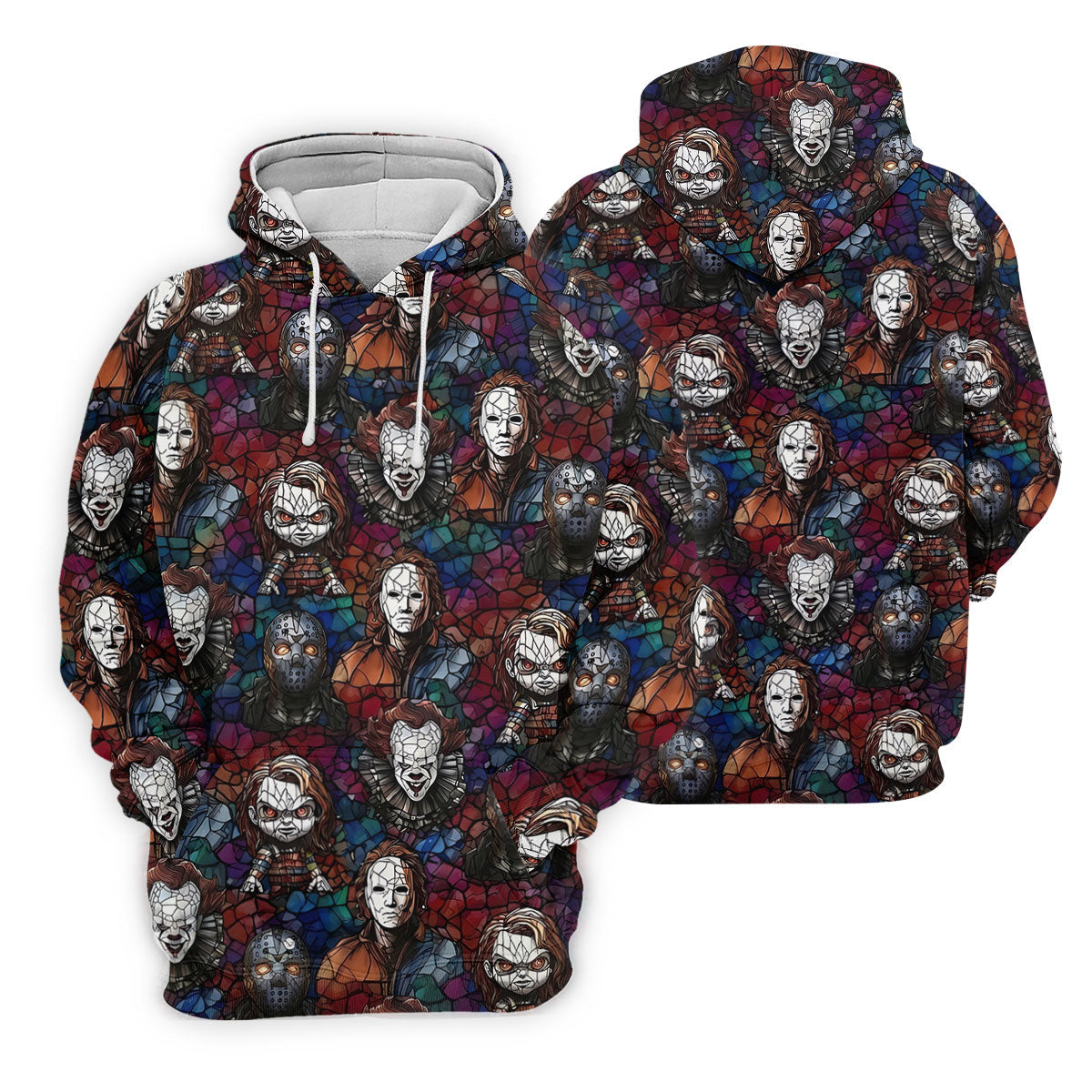 Stained Glass Horror Character Halloween Golf Shirt, Ladies Golf Shirts, Women’s Golf Polo
