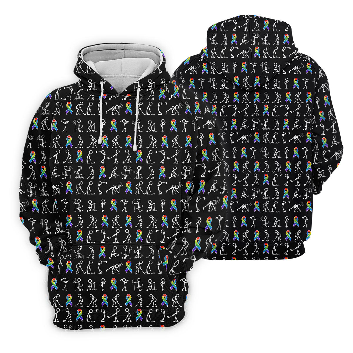 Rainbow Cancer Ribbon Stick Figure Golf Pattern Shirt, Women’s Golf Polo, Ladies Golf Tops