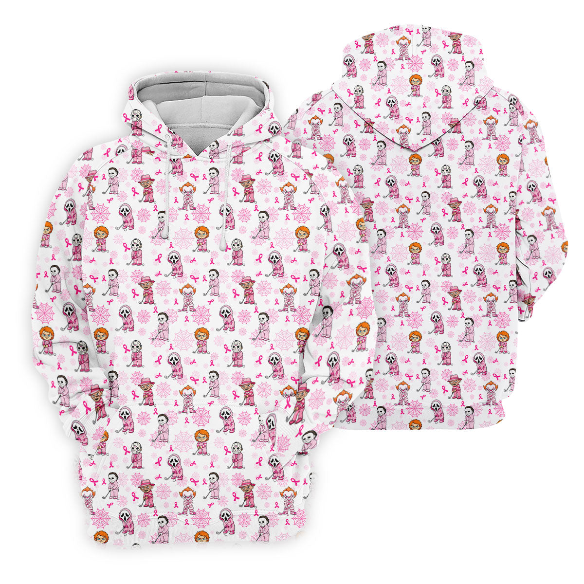 Halloween Horror Character Breast Cancer Polo Shirt, Ladies Golf Tops, Printed Golf Shirt