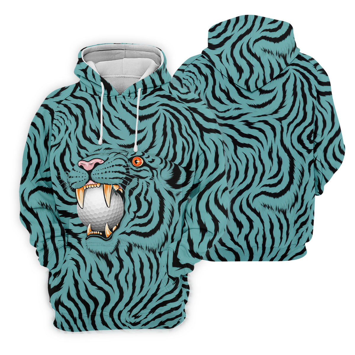 Funny Striped Tiger Biting Golf Ball Polo Shirt, Polo Shirts For Men, Mens Golf Apparel