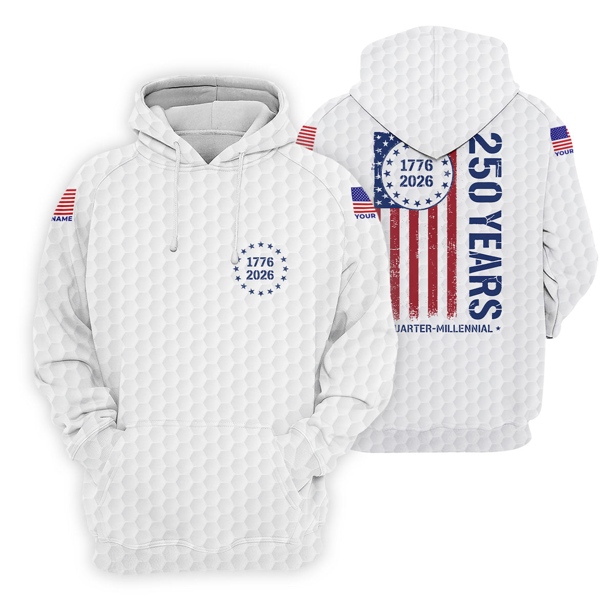 250 Years Quarter Millennnial Golf Ball Pattern White Patriotic Golf Shirt, 4th Of July Golf Shirts For Men
