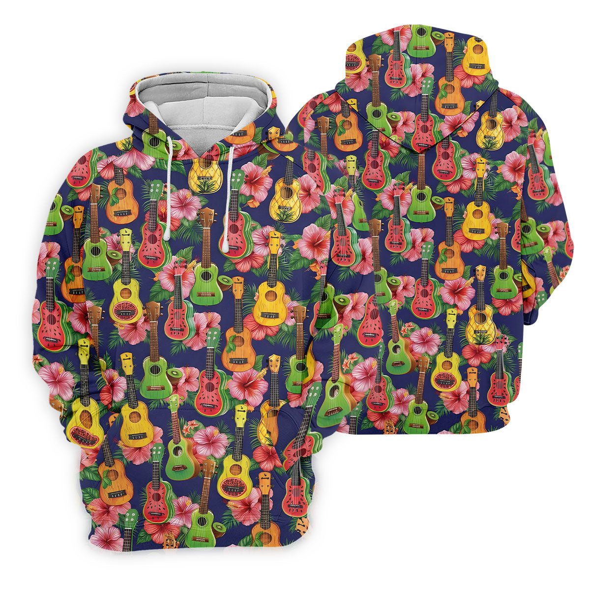 Tropical Ukulele Fruit Pattern 250 Retro Golf Shirt, Hawaiian Vibe Golf Shirts For Men