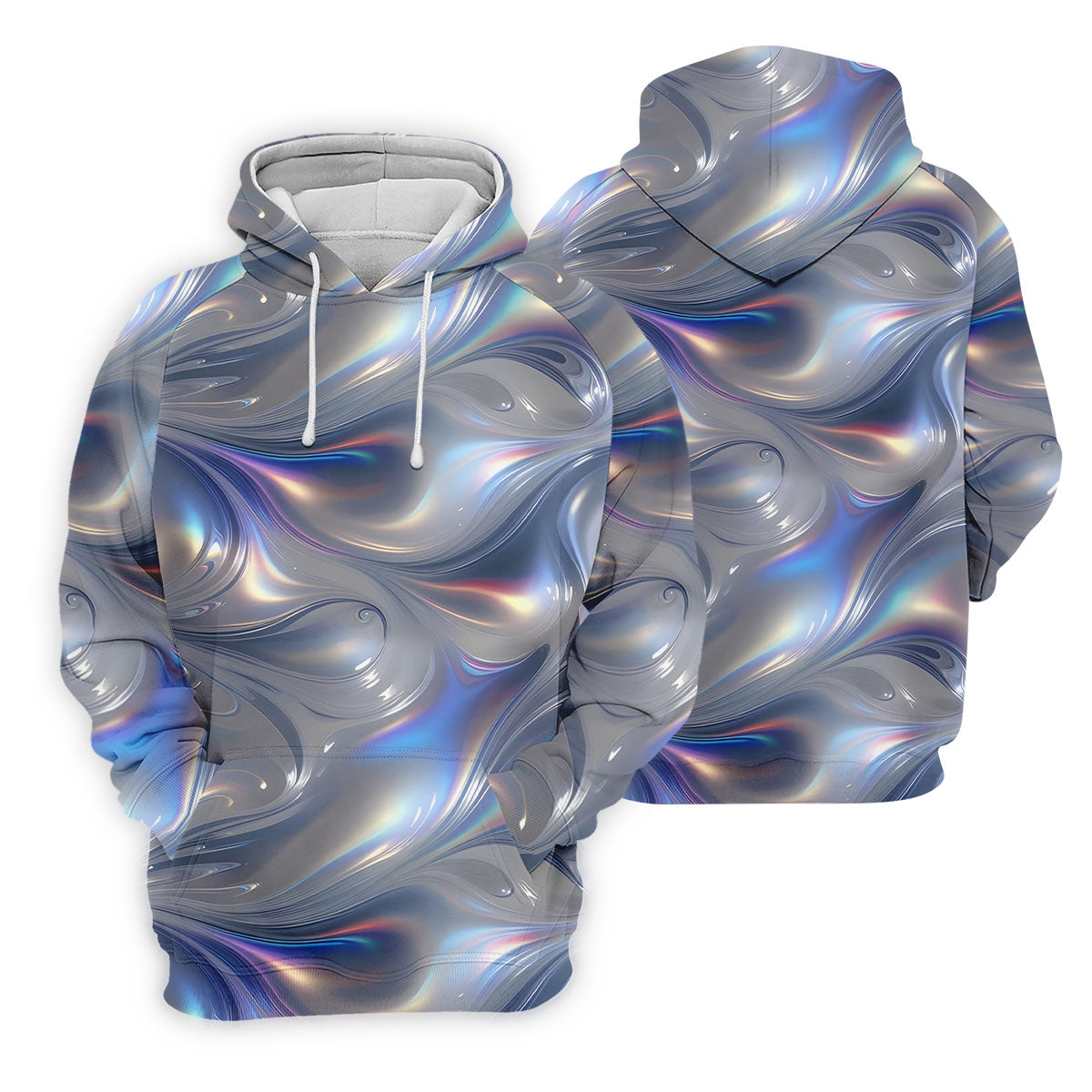 Silver Marble Golf Shirt, Futuristic Holographic Wave Pattern, Golf Shirt For Women