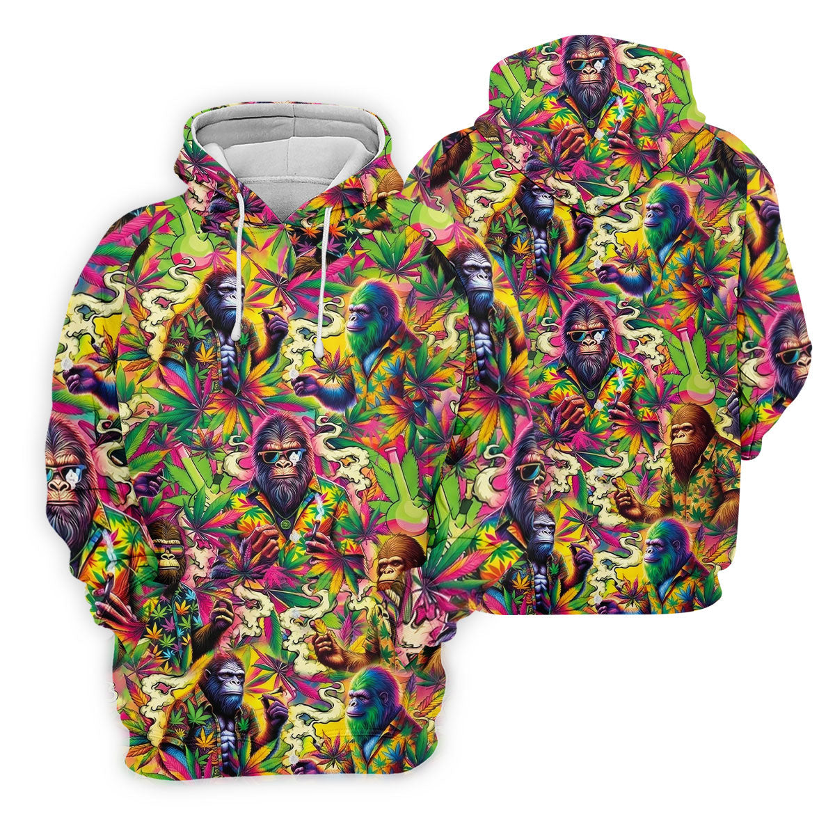 Psychedelic Bigfoot Cannabis Leaf Hawaiian Polo Shirt, Mens Golf Shirts, Golf Apparel For Men