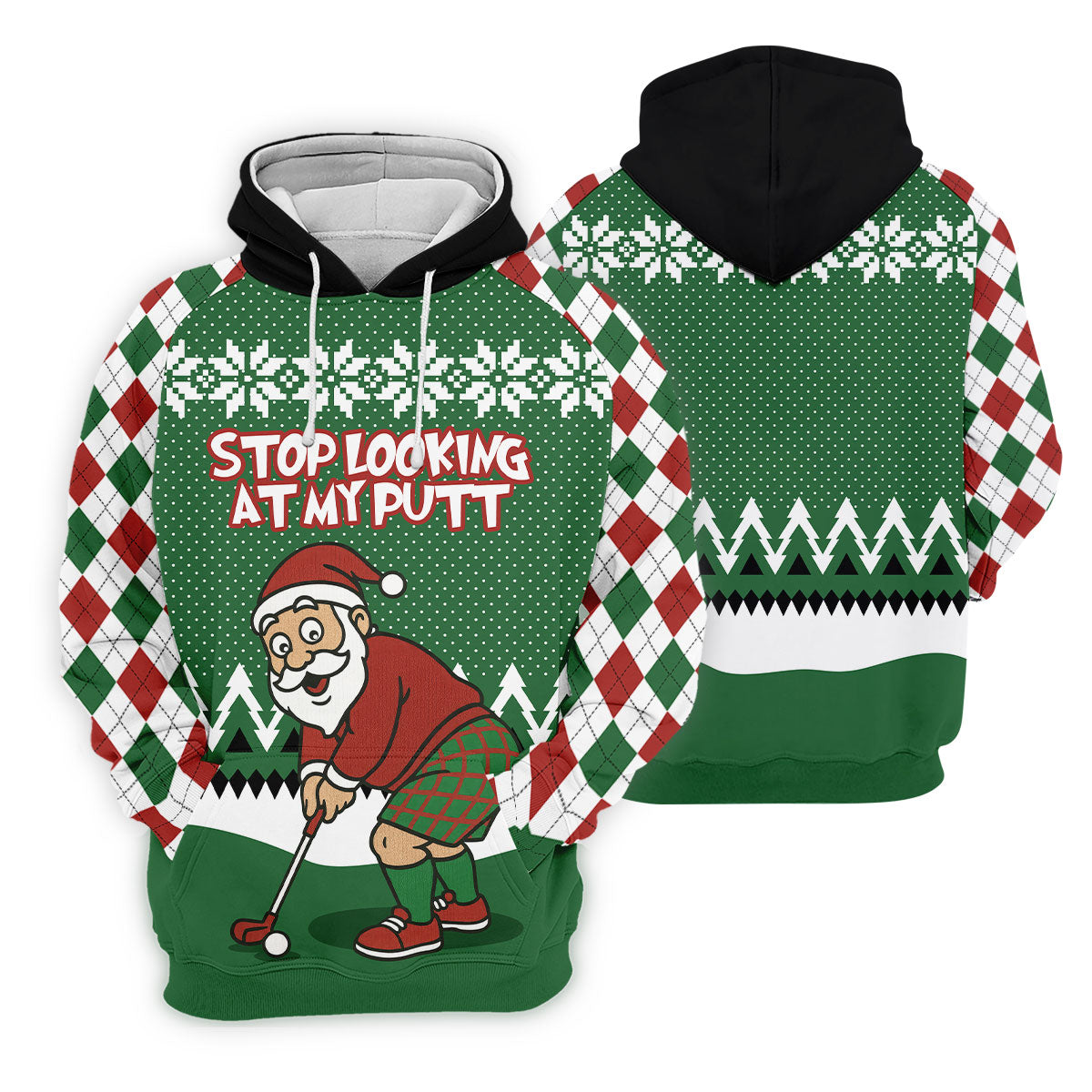 Stop Looking At My Putt Funny Santa Claus Argyle Golf Shirt, Christmas Golf Shirt, Polo Shirts For Men