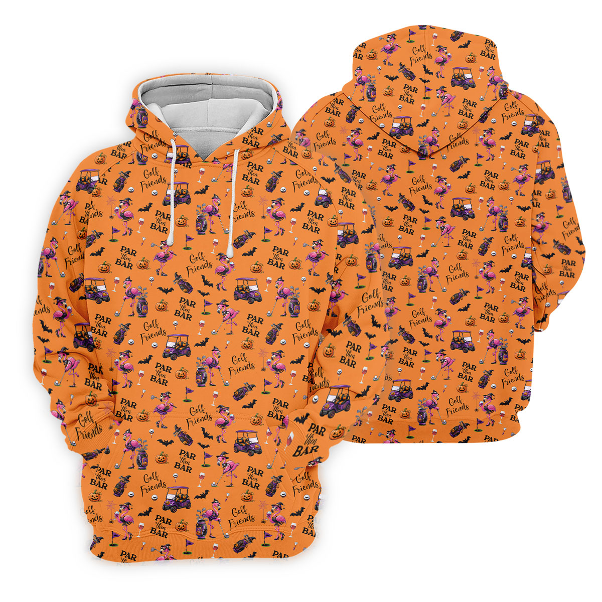 Orange Par Then Bar Flamingo Halloween Shirt, Golf Polo Shirts For Men, Printed Golf Shirts