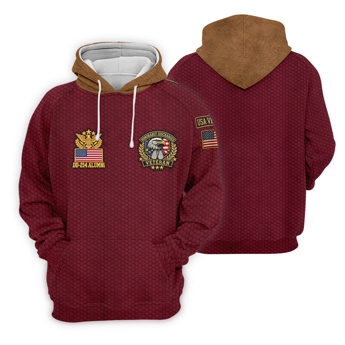 DD-214 Maroon Honeycomb Veteran Polo Shirt, Golf Shirts For Women, Veterans Day Shirt