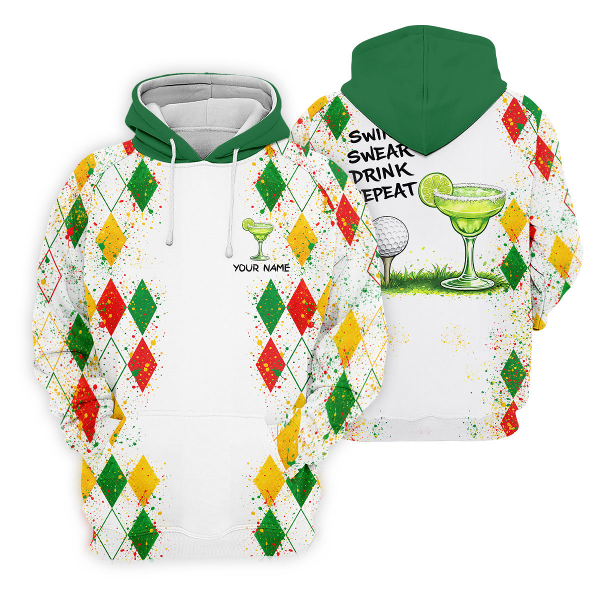 Swing Swear Drink Repeat Margarita Cocktail Cinco De Mayo Celebration Fiesta Themed Golf Shirts For Men