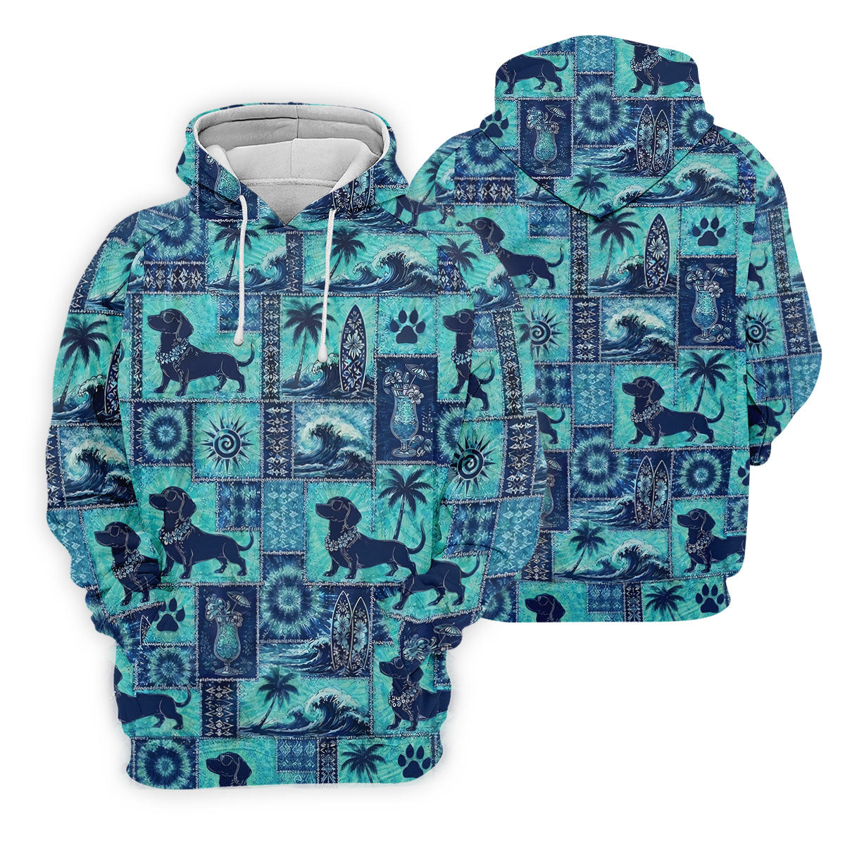 Funny Tropical Dog Surf Patchwork Golf Polo Shirt, Womens Golf Tops, Ladies Golf Top