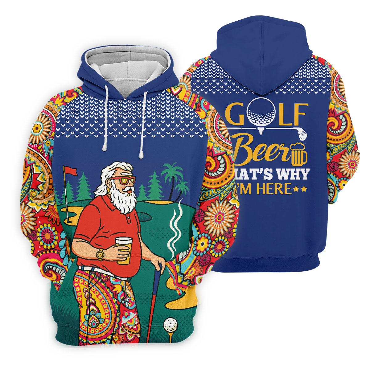 Funny Bearded Golfer With Beer And Paisley Sleeves Golf Polo, Golf Tops For Women, Ladies Golf Top