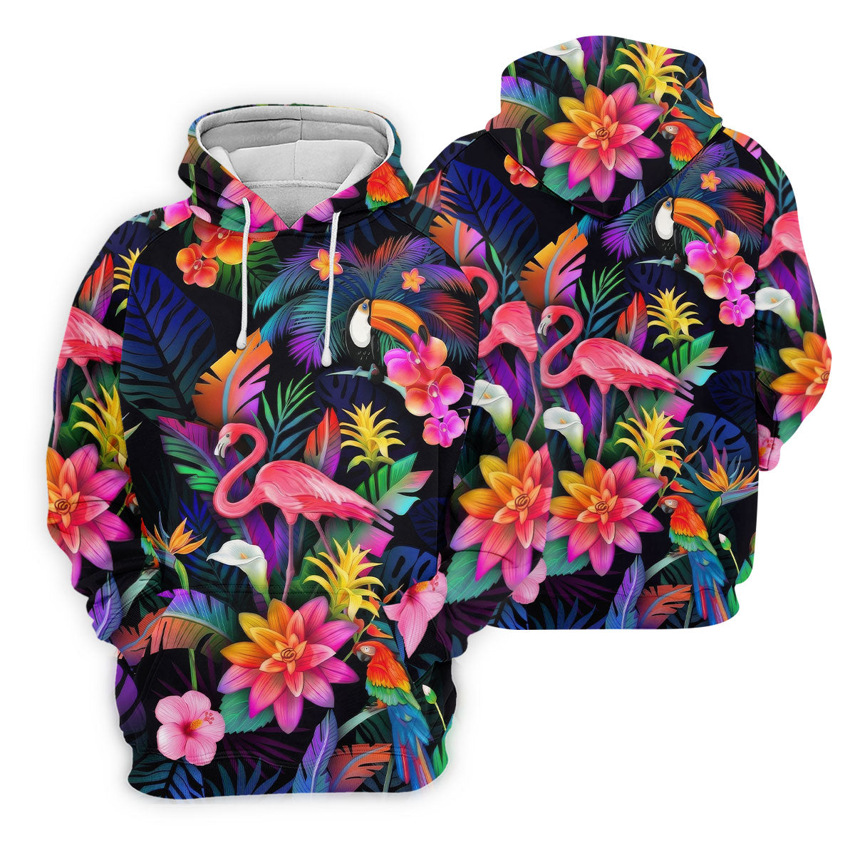 Colorful Tropical Birds And Flamingo Golf Shirt, Mens Golf Polo, Printed Golf Shirts