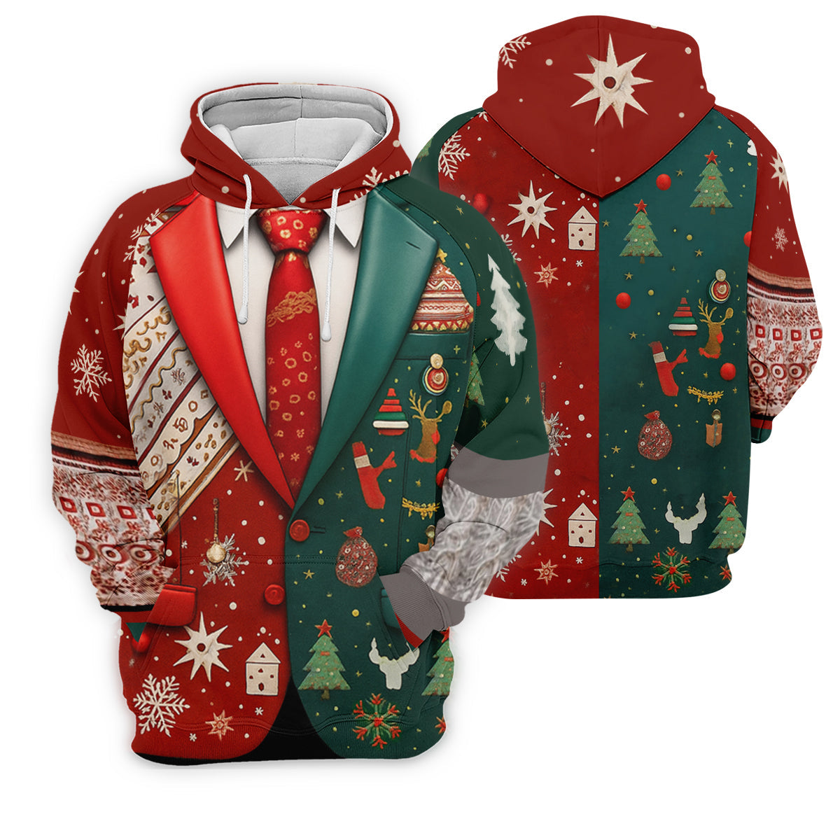 Red And Green Xmas Vintage Prints Men's Golf Polo Shirts, Christmas Golf Shirt, Golf Gift For Men