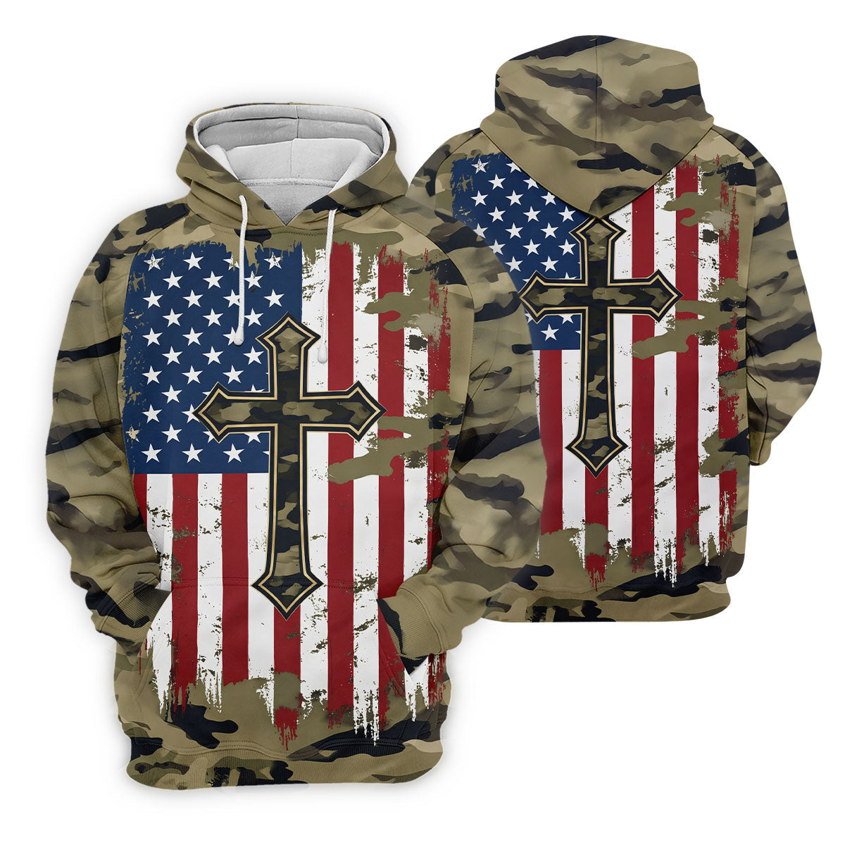 Faith Cross Green Camouflage US 250th Anniversary Golf Shirt, Patriotic Golf Shirt, Golf Shirts For Men