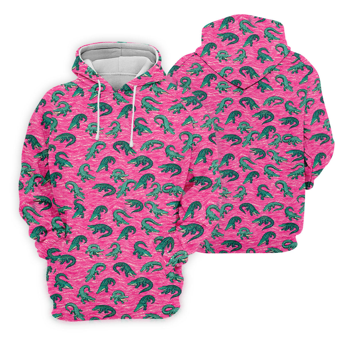 Alligator Pattern Golf Shirt, Pink Gator Print Men's Golf Polo, Polo Shirts For Women