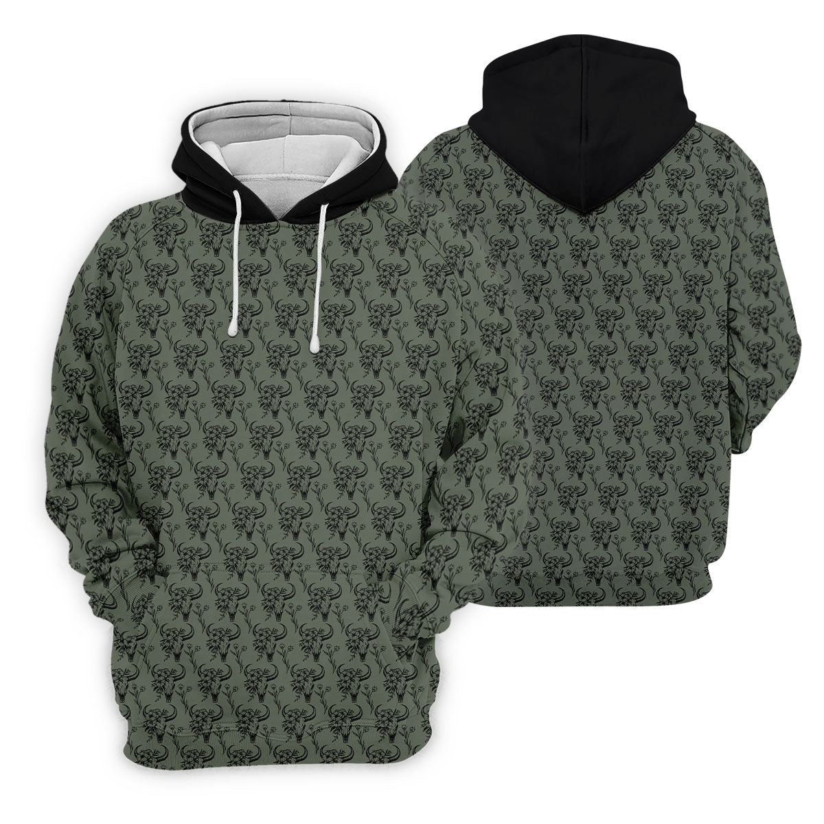Cow Skull With Flowers Western Theme Forest Green Golf Tops For Men, Polo Shirts For Men, Golf Shirts For Men