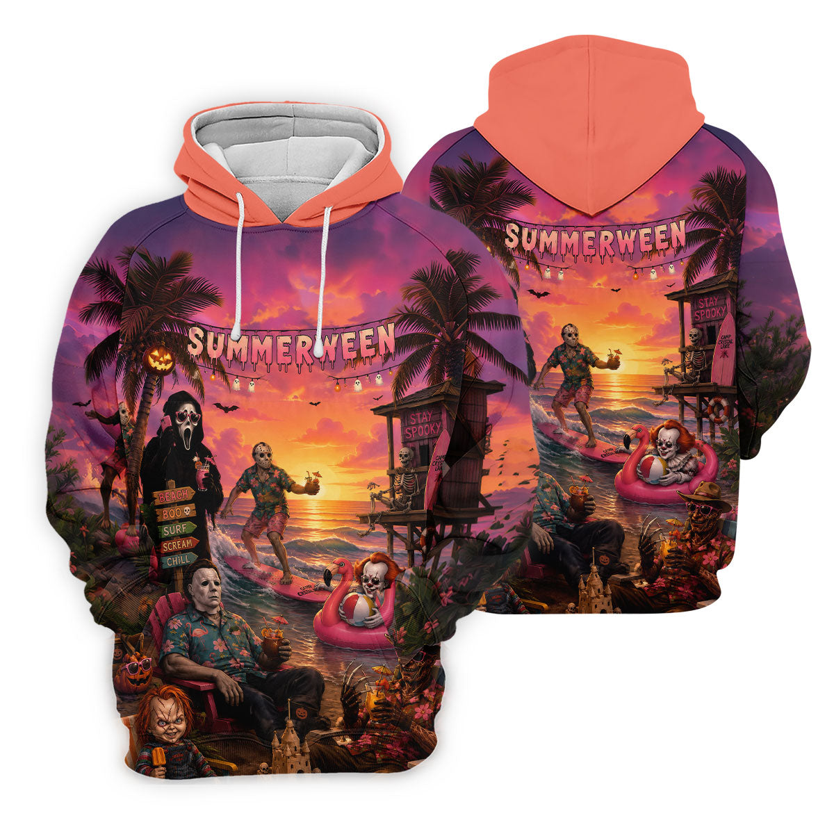 Summerween Halloween Horror Character Golf Shirt, Golf Shirts For Women, Printed Golf Shirt