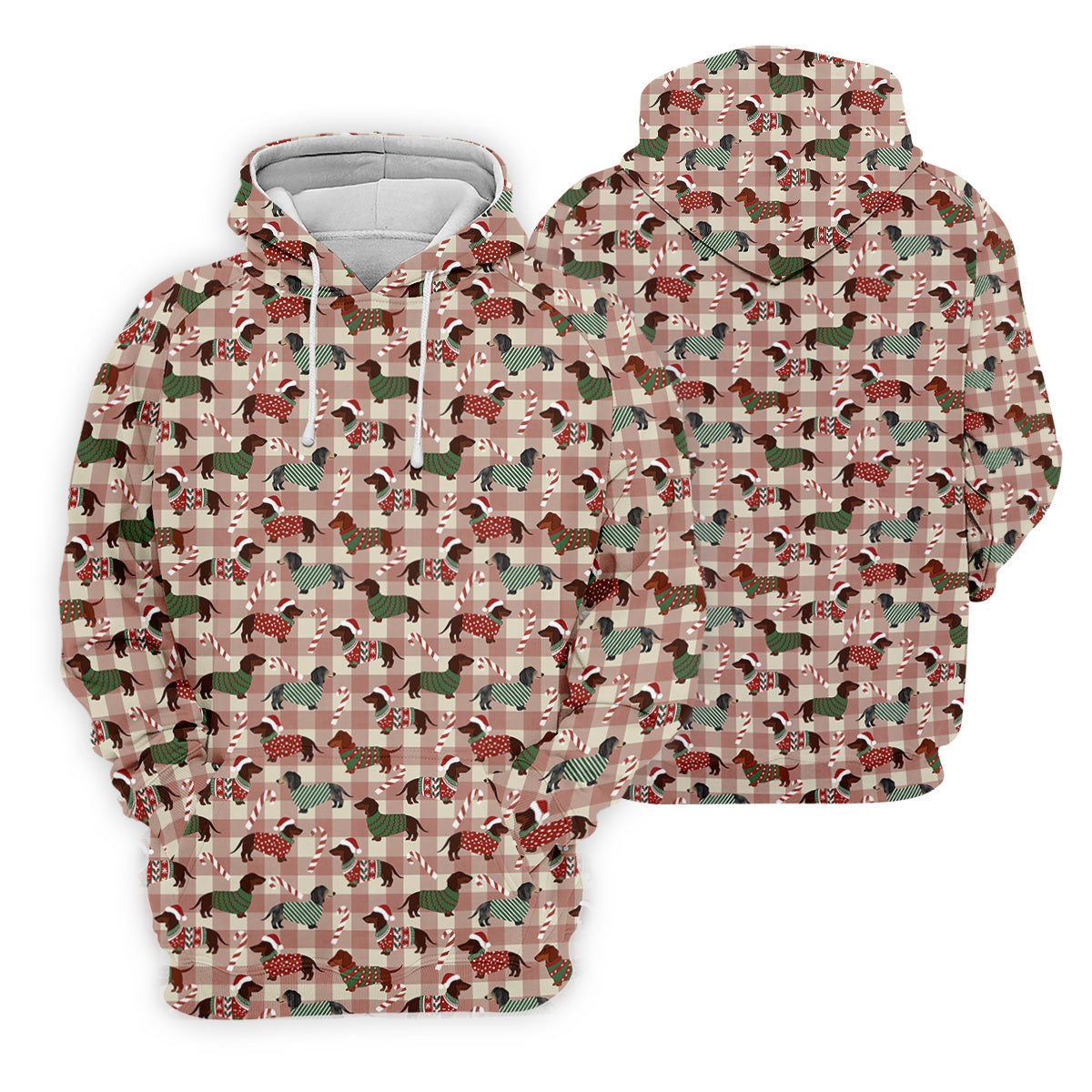 Christmas Dachshund Pink Checkered Golf Tops For Men, Christmas Golf Shirt, Polo Shirts For Men