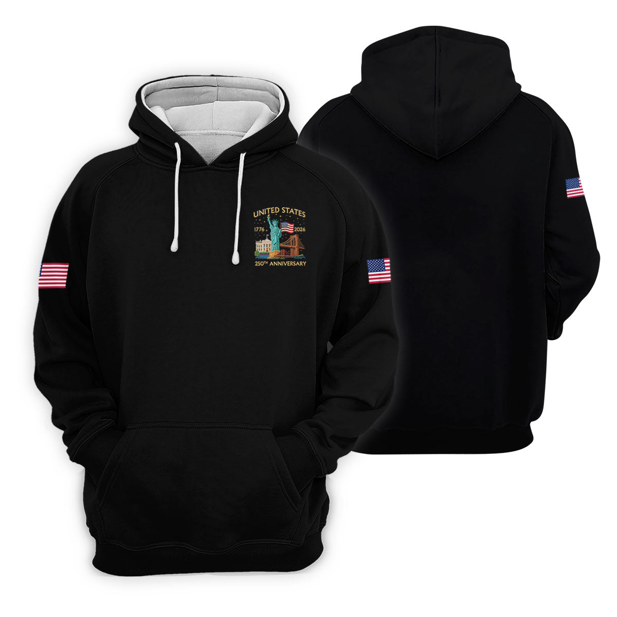 American Symbols Black Patriotic Golf Shirt, US 250 Years 4th Of July Golf Shirts For Men