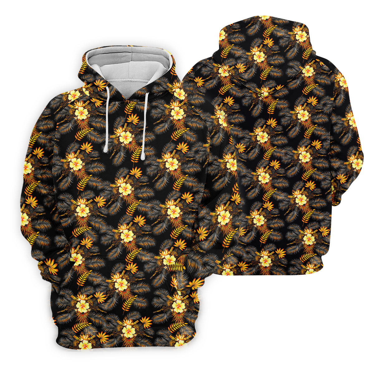 Yellow Hibiscus Flower Black Hawaiian Golf Shirt, Tropical Vibe Golf Shirts For Men