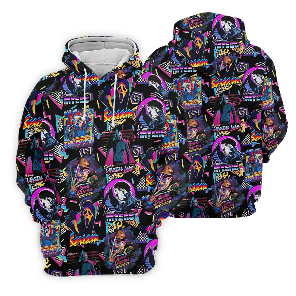 Retro Halloween Horror Character Hawaiian Golf Shirt, Women's Golf Tops, Golf Shirts For Women