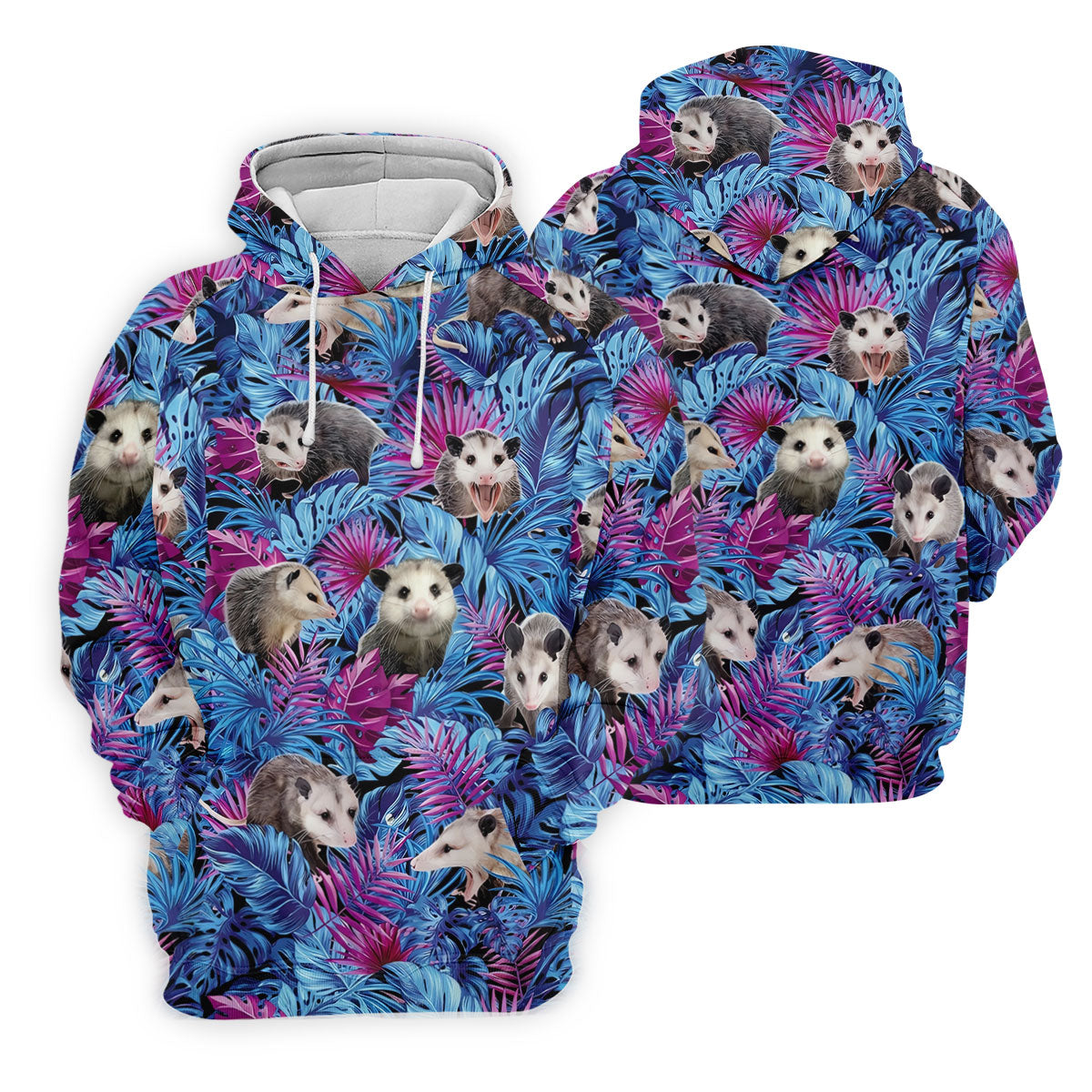 Funny Opossum Blue Purple Hawaiian Golf Shirt, Tropical Theme Golf Shirt For Women