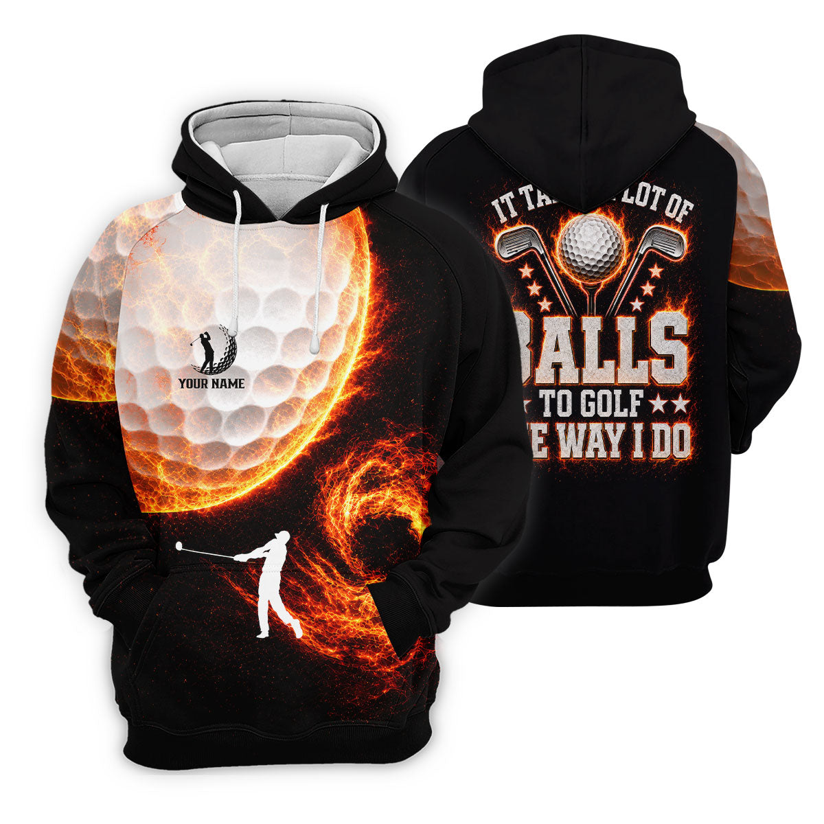 Custom Your Name Fire Golf Ball Polo Shirt, Golf Polo Shirts For Men, Mens Golf Apparel