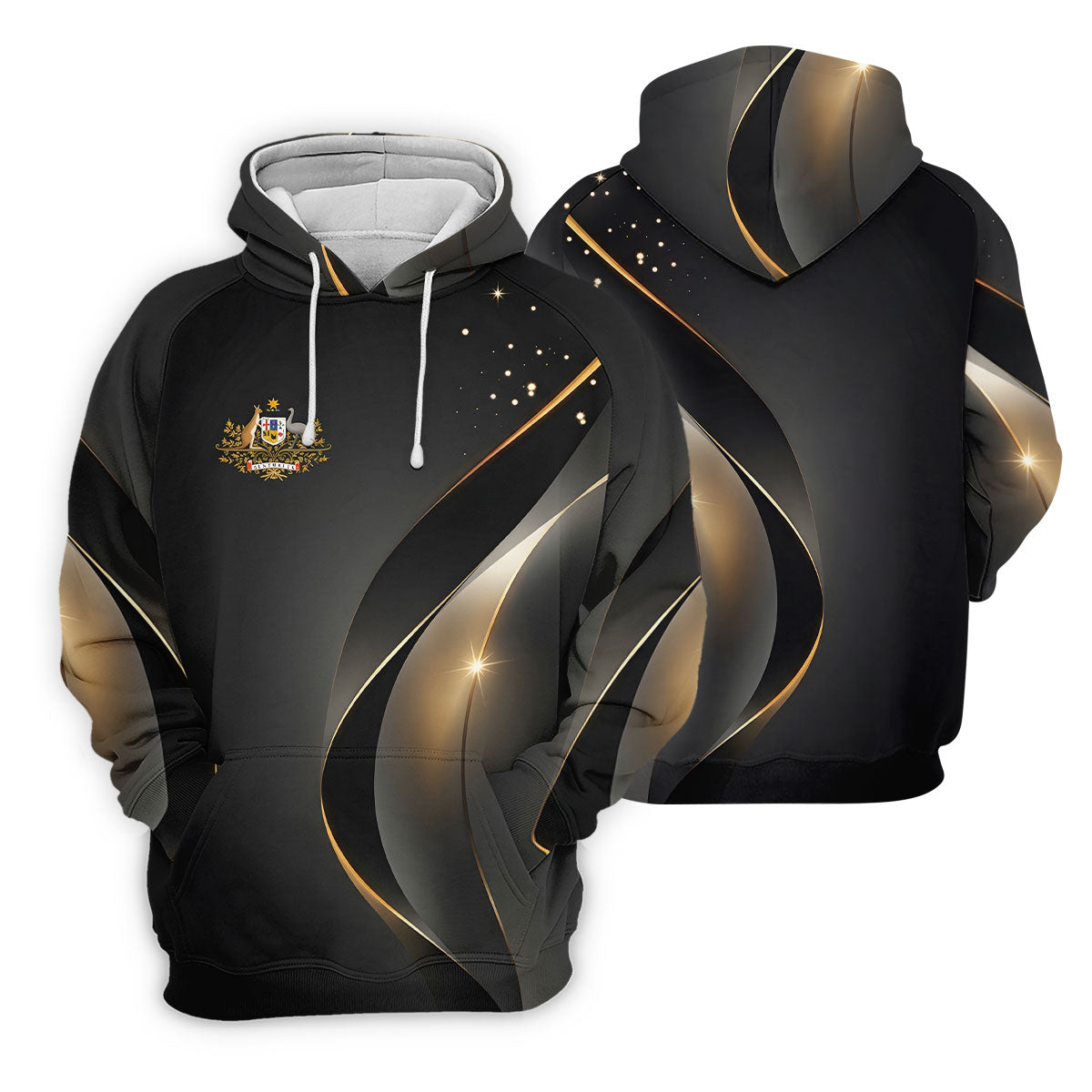 Australian Coat Of Arms Black And Gold Gradient Ladies Golf Tops, Golf Shirt For Women