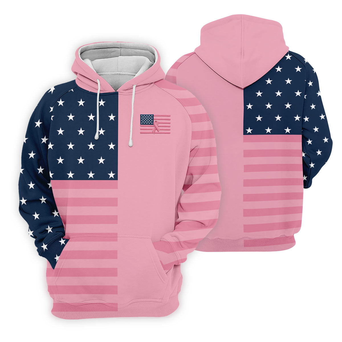 Printed Pink USA Flag Breast Cancer Polo Shirt, Polo Shirts For Men, Printed Golf Shirts