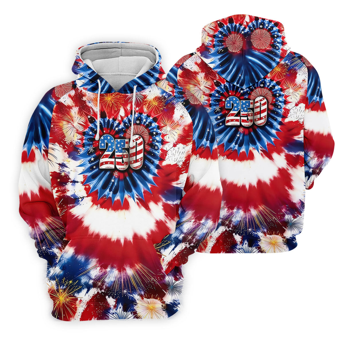 250 Years Red White Blue Tie Dye Print Patriotic Golf Shirt, 4th Of July Golf Shirts For Men