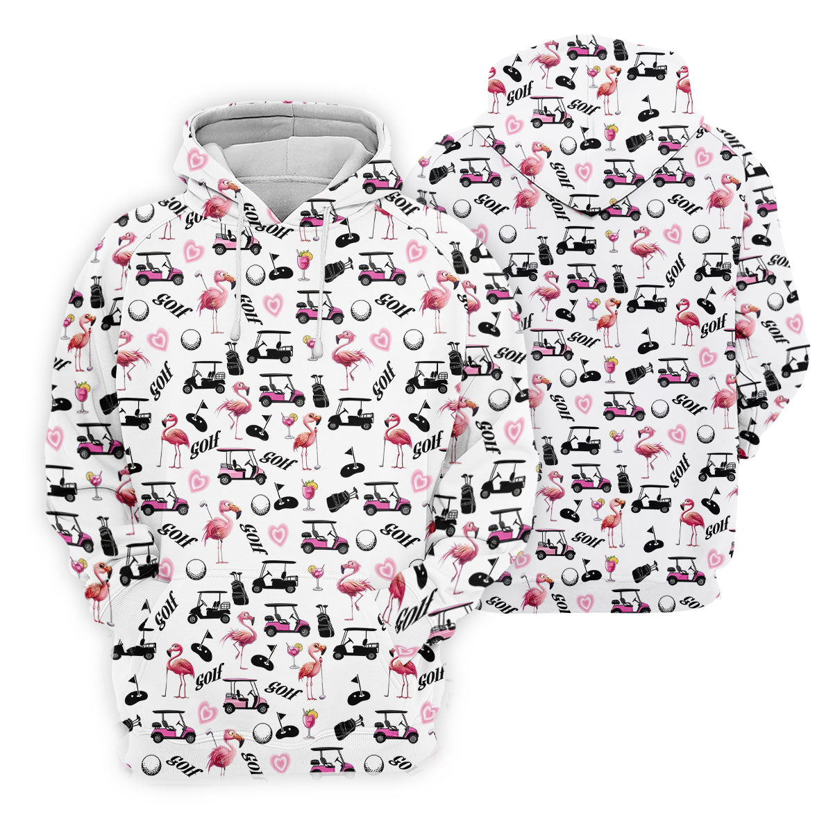 Pink Flamingo Golf Cart Martini Hawaiian Golf Shirt, Mens Golf Polo, Printed Golf Shirts
