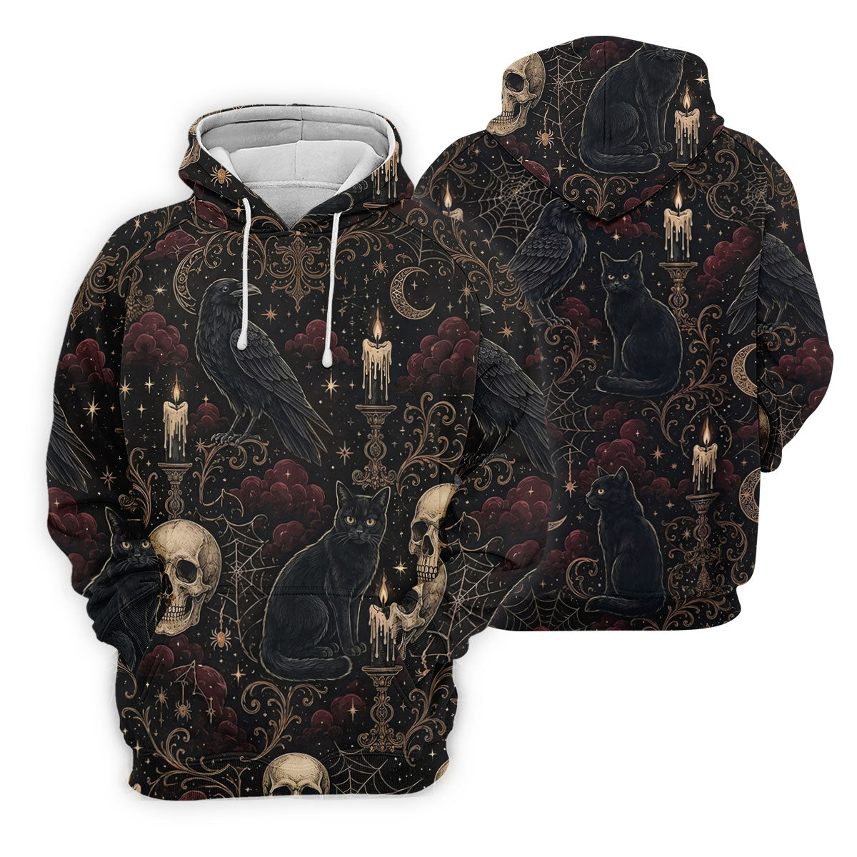 Gothic Raven Black Cat Skull Halloween Polo Shirt, Golf Polo For Women, Ladies Golf Shirts