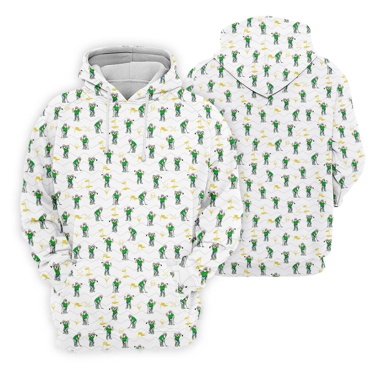 Funny Bearded Golfer Cartoon Pattern Polo Shirt, Womens Golf Tops, Golf Tops For Women