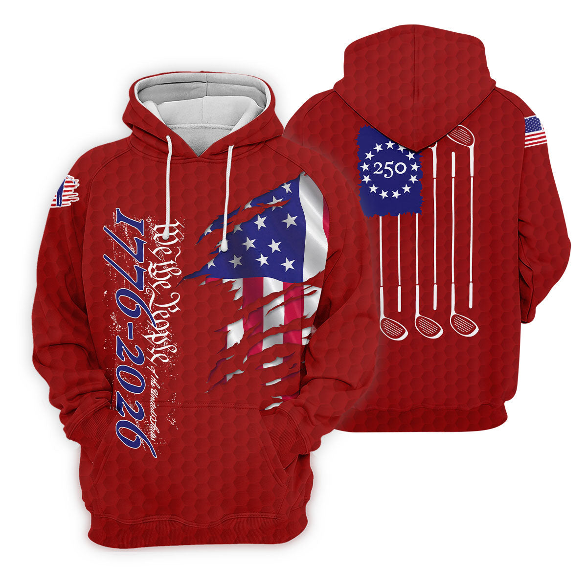 We The People Distressed American Flag Red Golf Shirt, 4th Of July Golf Shirts For Men
