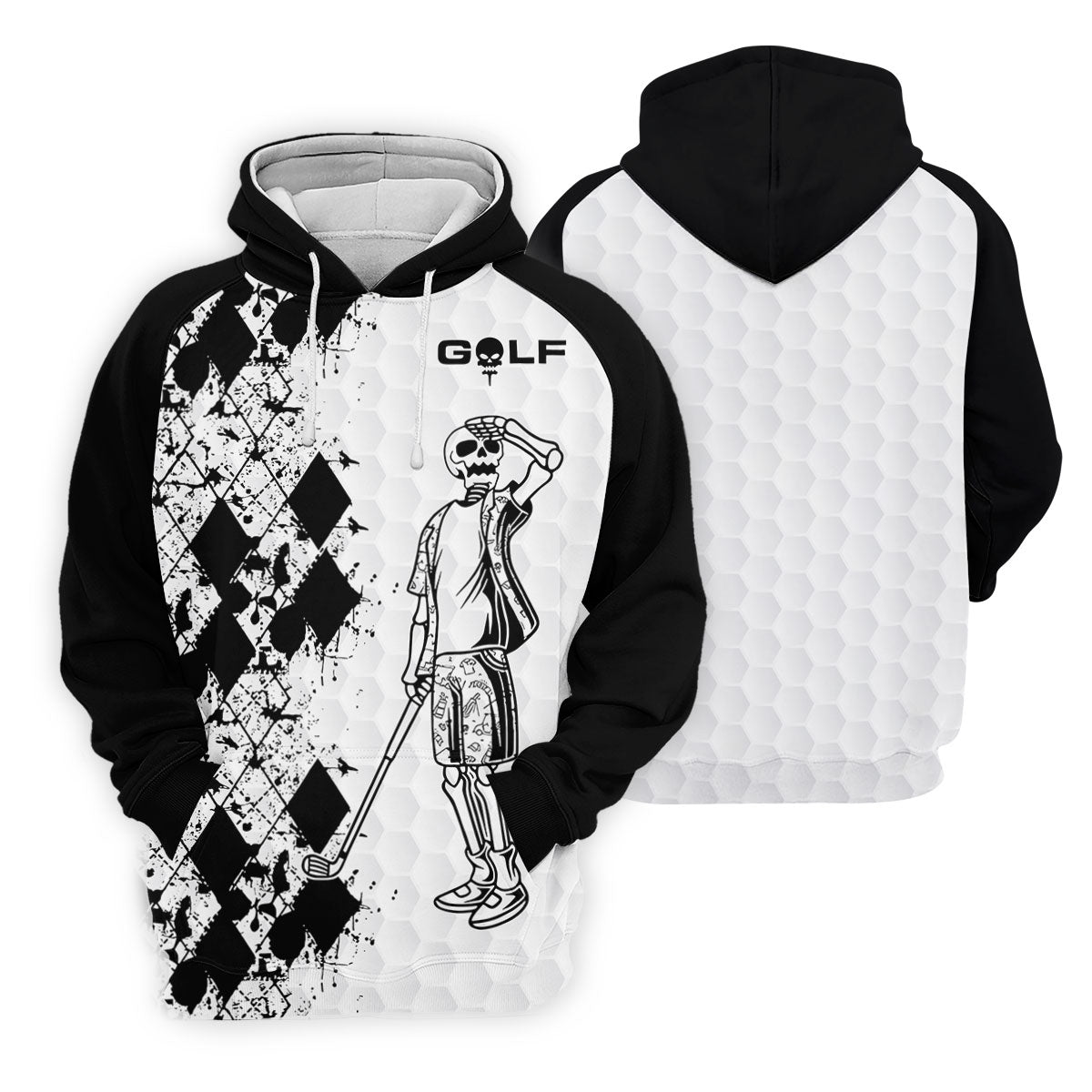 Golf Skeleton Splatter Effect Argyle Pattern Women's Golf Tops, Ladies Golf Shirts