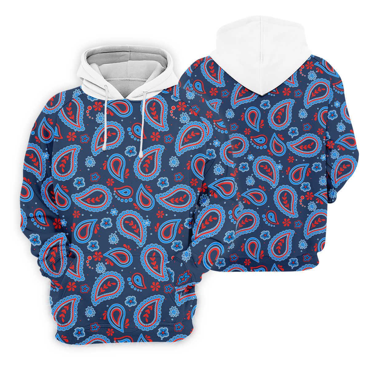 Blue Red Paisley Pattern Golf Polo Shirt, Golf Shirts For Men, Hawaiian Golf Shirt