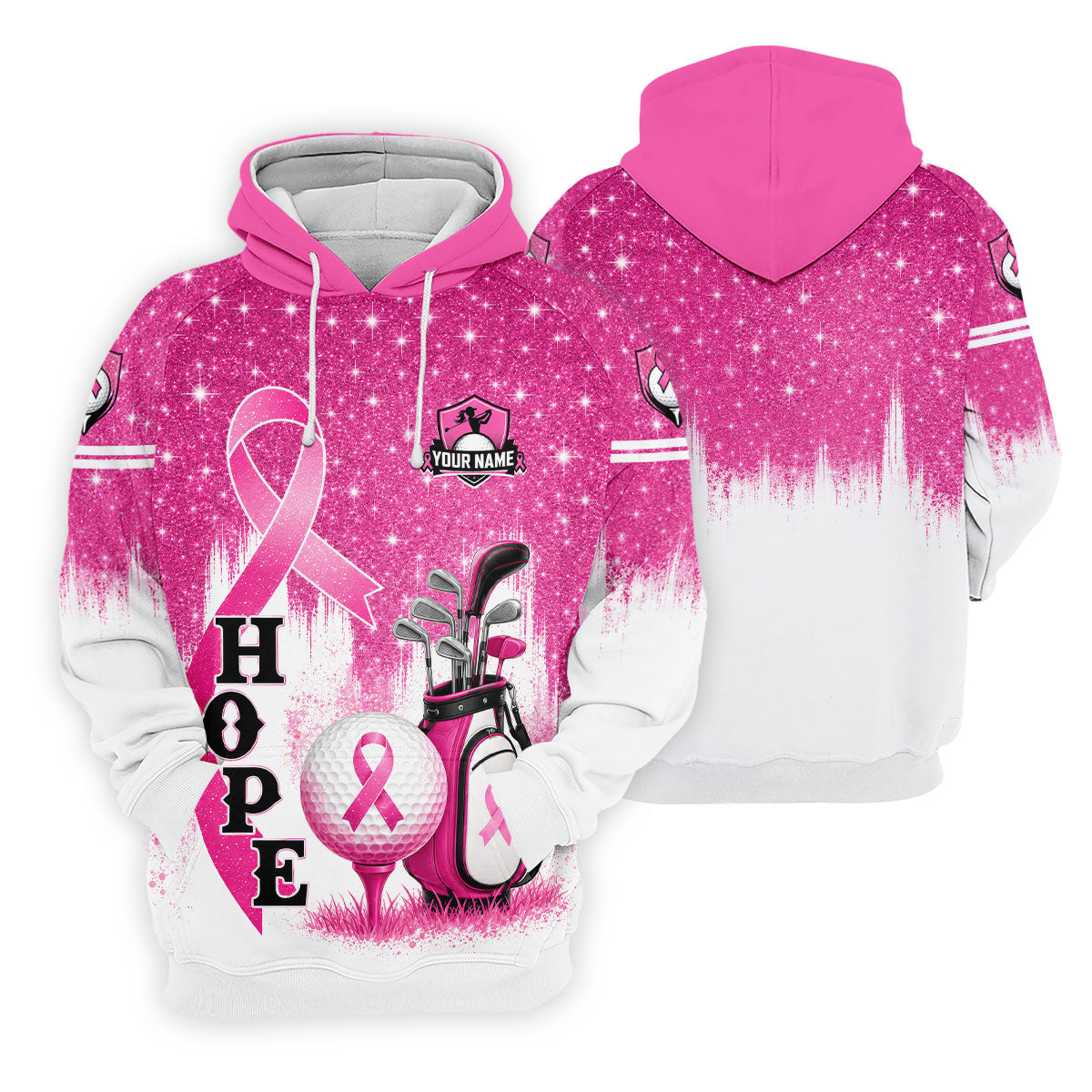 Custom Female Golfer Hope Breast Cancer Polo Shirt, Golf Shirts For Men, Mens Golf Apparel