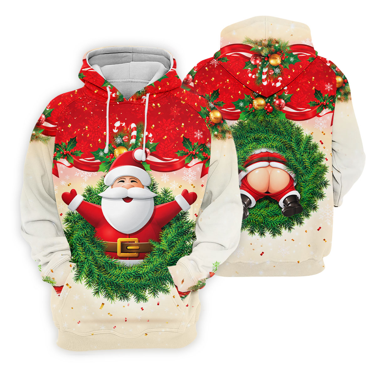 Festive Christmas Santa Wreath Golf Polo Shirt, Mens Golf Polo, Golf Shirts For Men